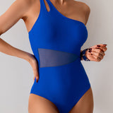 Maclair & Co. - Women's One Piece Swimsuits Tummy Control Mesh Patchwork Bathing Suit One Shoulder Adjustable Straps