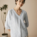 100% Linen Puff Sleeves Top LEAH