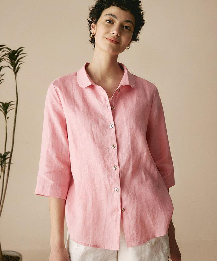100% Linen Peter Pan Collar 3/4 Sleeve Shirt ASTRID