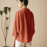 Linen Plaid Oversized Fit Pocket Shirt