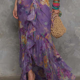 Anna - Elegant Purple Floral Chiffon Halter Maxi Dress