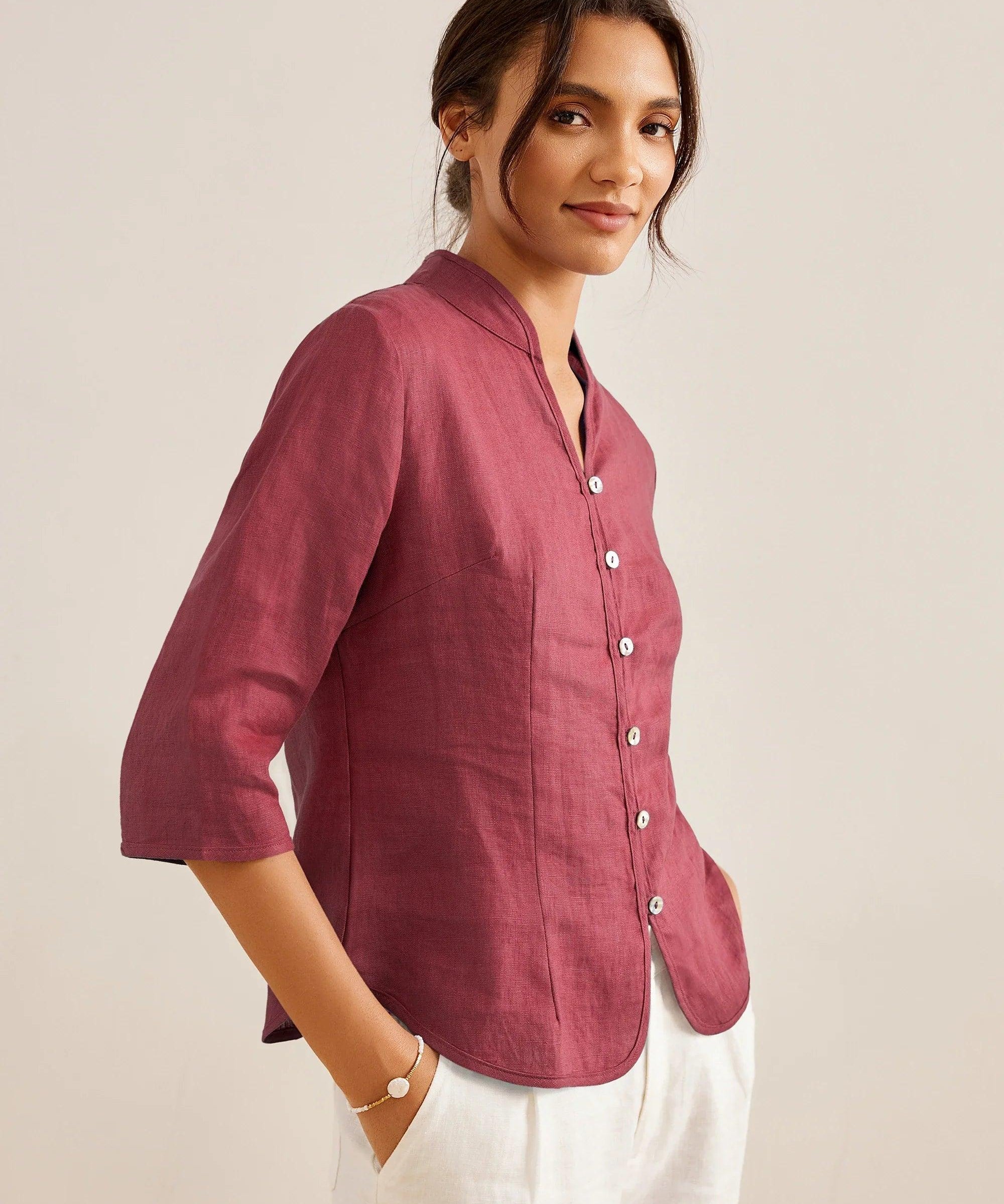 100% Linen Hand Button Fitted Jacket AMELIA