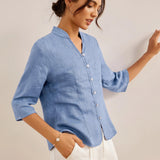 100% Linen Hand Button Fitted Jacket AMELIA