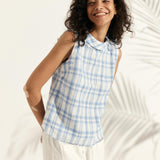 100% Linen Draped Collar Tank Top JACQUELINE