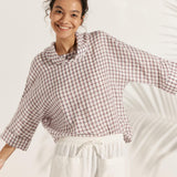 100% Linen Dropped Collar Long-Sleeve Top TRISTAN