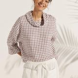 100% Linen Dropped Collar Long-Sleeve Top TRISTAN
