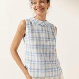 100% Linen Draped Collar Tank Top JACQUELINE