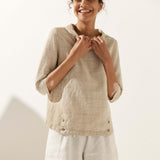 Linen Round Soft-Fold Collar Top ANAIS