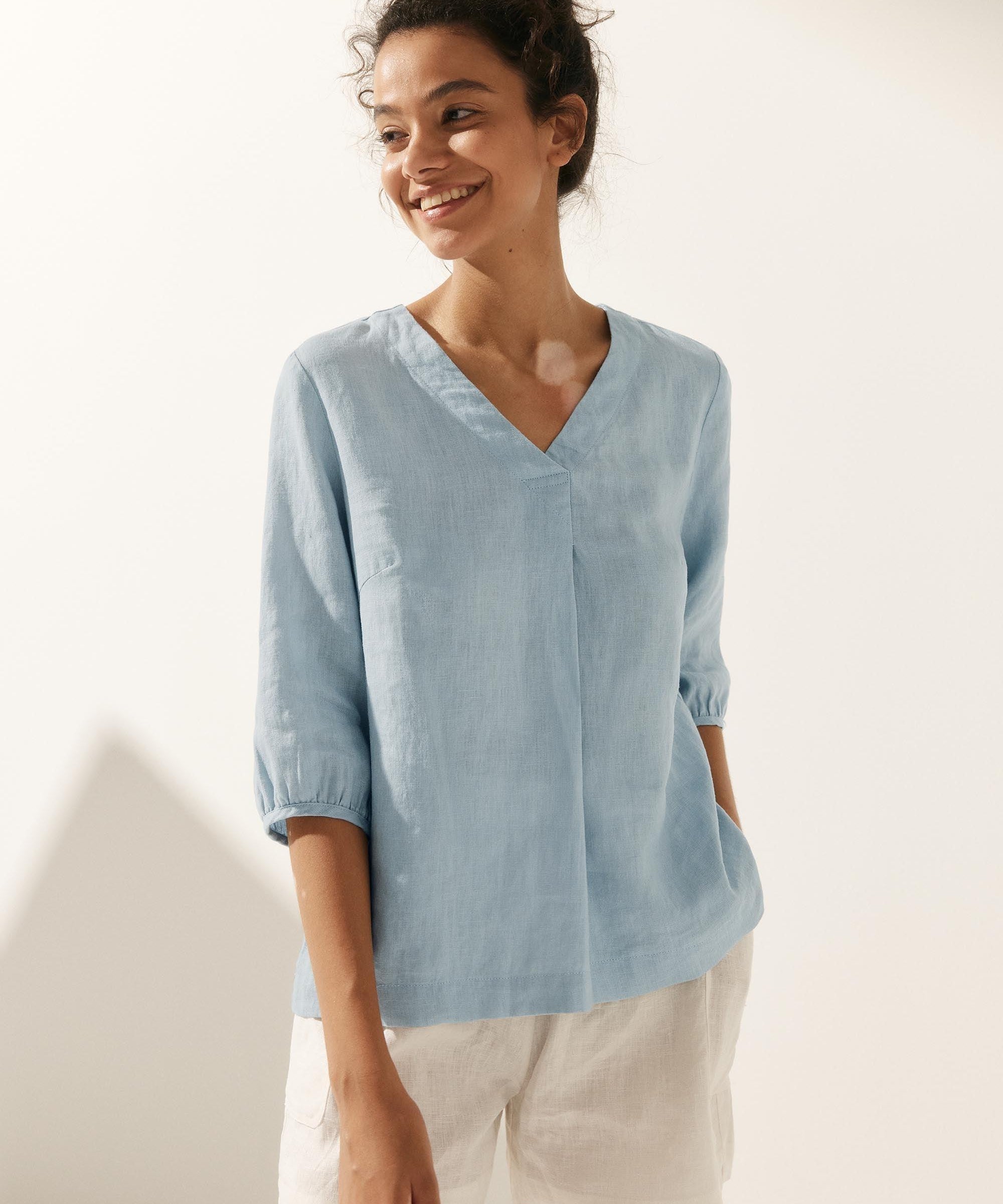 100% Linen Puff Sleeves Top LEAH