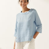 Linen Round Soft-Fold Collar Top ANAIS