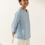 Linen Round Soft-Fold Collar Top ANAIS