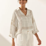 Linen Plaid Oversized Fit Pocket Shirt