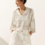 Linen Plaid Oversized Fit Pocket Shirt