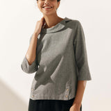 Linen Round Soft-Fold Collar Top ANAIS