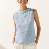 100% Linen Draped Collar Tank Top JACQUELINE