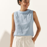 100% Linen Draped Collar Tank Top JACQUELINE