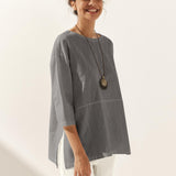 Linen White Boat Neck Oversized Top AVA
