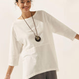 Linen White Boat Neck Oversized Top AVA