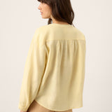 100% Linen Lace-Up Shirred Lantern Sleeve Blouse DOROTHEA