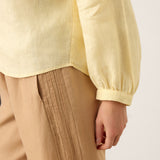 100% Linen Lace-Up Shirred Lantern Sleeve Blouse DOROTHEA