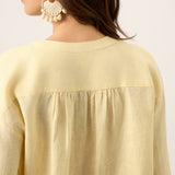 100% Linen Lace-Up Shirred Lantern Sleeve Blouse DOROTHEA