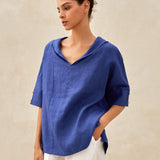 100% Linen V-Neck Short Sleeve Shirt SIERRA