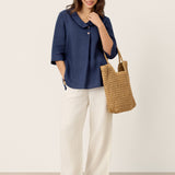 100% Linen Asymmetric Collar Inverted Pleat Top OTTILIE