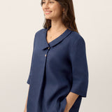 100% Linen Asymmetric Collar Inverted Pleat Top OTTILIE