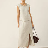 100% Linen Cap Sleeve Beaded Top BIANCA