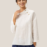 100% Linen Classic Side Neck Top CORA