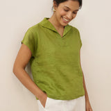 100% Linen Collared Cap Sleeve Top IVY