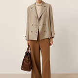 100% Linen Convertible Stand Collar Double Breasted Blazer Jacket NAOMI