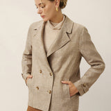 100% Linen Convertible Stand Collar Double Breasted Blazer Jacket NAOMI