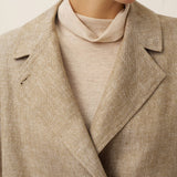 100% Linen Convertible Stand Collar Double Breasted Blazer Jacket NAOMI