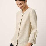 100% Linen Hidden Button Crew Neck Shirt INES