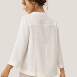 100% Linen Deep V-Neck Pullover with Button-Trim JOLYNE
