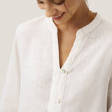 100% Linen Deep V-Neck Pullover with Button-Trim JOLYNE