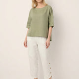 100% Linen Drop Shoulder Shirred Back High-Low Hem Top LINDSEY