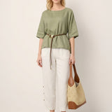 100% Linen Drop Shoulder Shirred Back High-Low Hem Top LINDSEY