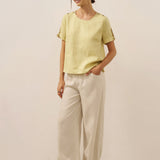 100% Linen Eyelet Short Sleeve Pullover Top ADA