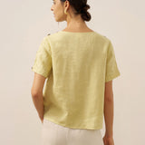 100% Linen Eyelet Short Sleeve Pullover Top ADA