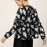 100% Linen Floral Printed Gathered Pullover Top AMIYA