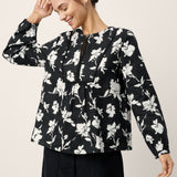 100% Linen Floral Printed Gathered Pullover Top AMIYA