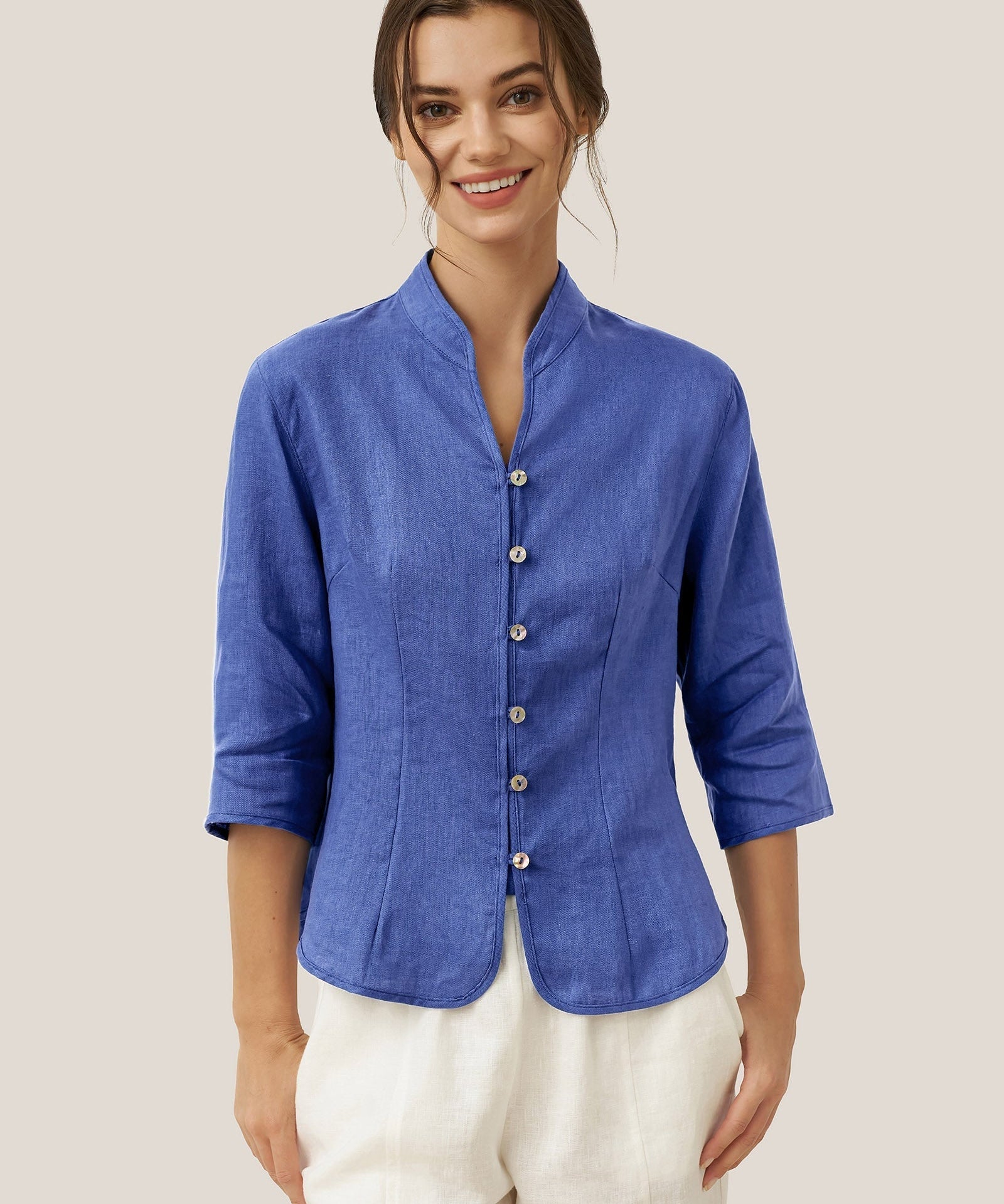 100% Linen Hand Button Fitted Jacket AMELIA
