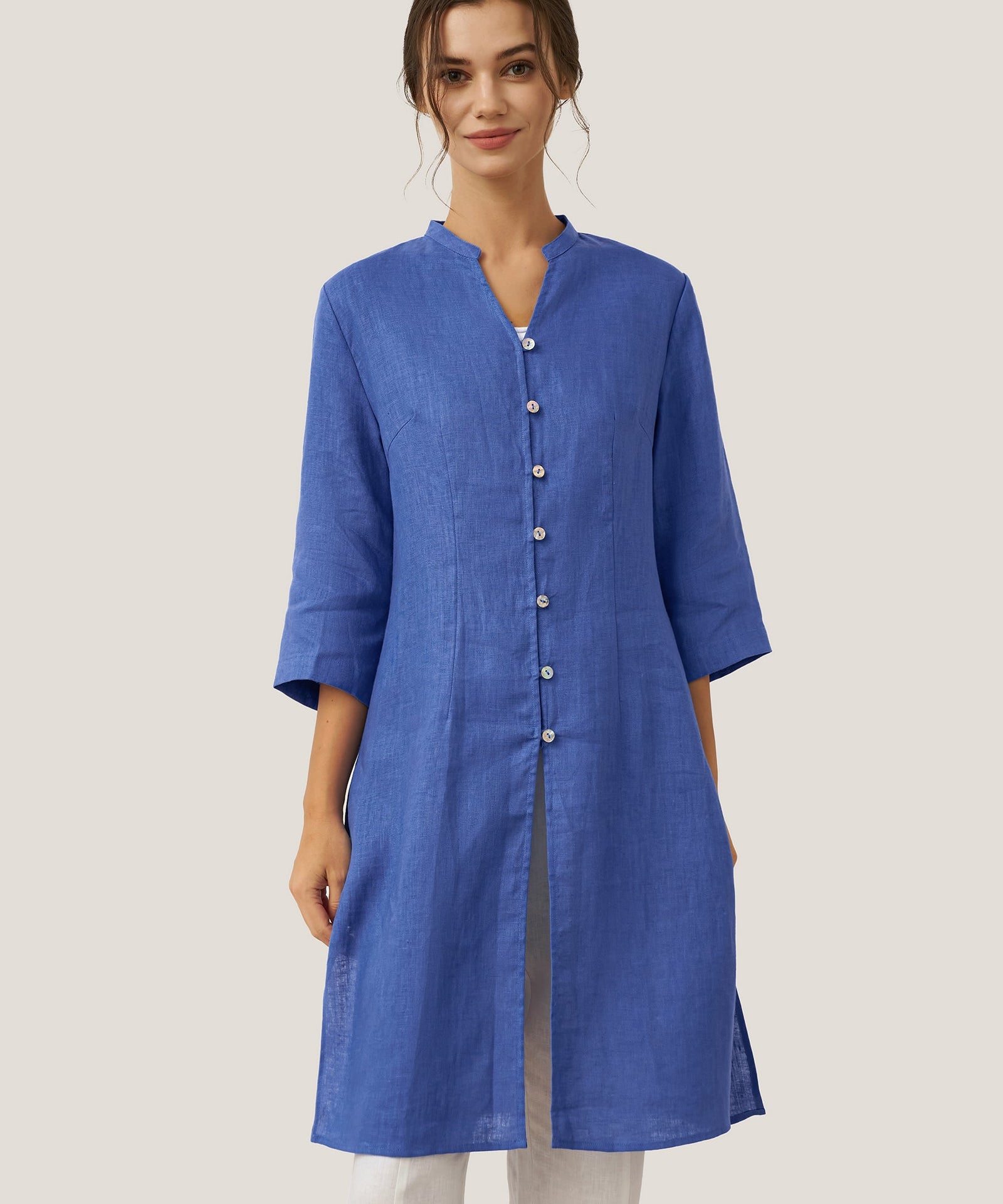 100% Linen Hand Button Long Top DILLON
