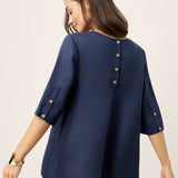 100% Linen Relaxed Back Button Top with Tab Sleeves SYLVANA