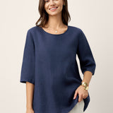 100% Linen Relaxed Back Button Top with Tab Sleeves SYLVANA