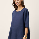100% Linen Relaxed Back Button Top with Tab Sleeves SYLVANA
