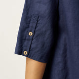 100% Linen Relaxed Back Button Top with Tab Sleeves SYLVANA