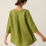 100% Linen Round Neck Asymmetrical Hem Top BRIANNA